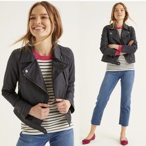Boden Wren Wax Biker Jacket Sz 8 US Navy Blue